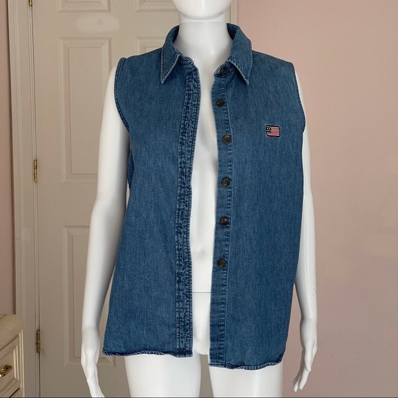 Marsh Landing Blues Women’s Denim Sleeveless Top size Large - Picture 2 of 11